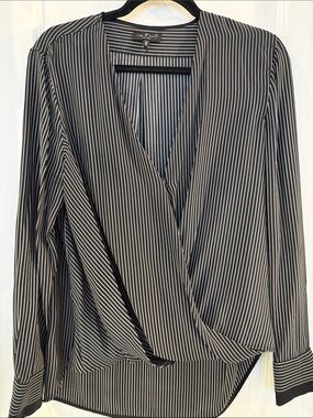 rag & bone Black and White Striped Wrap Blouse 100% Silk